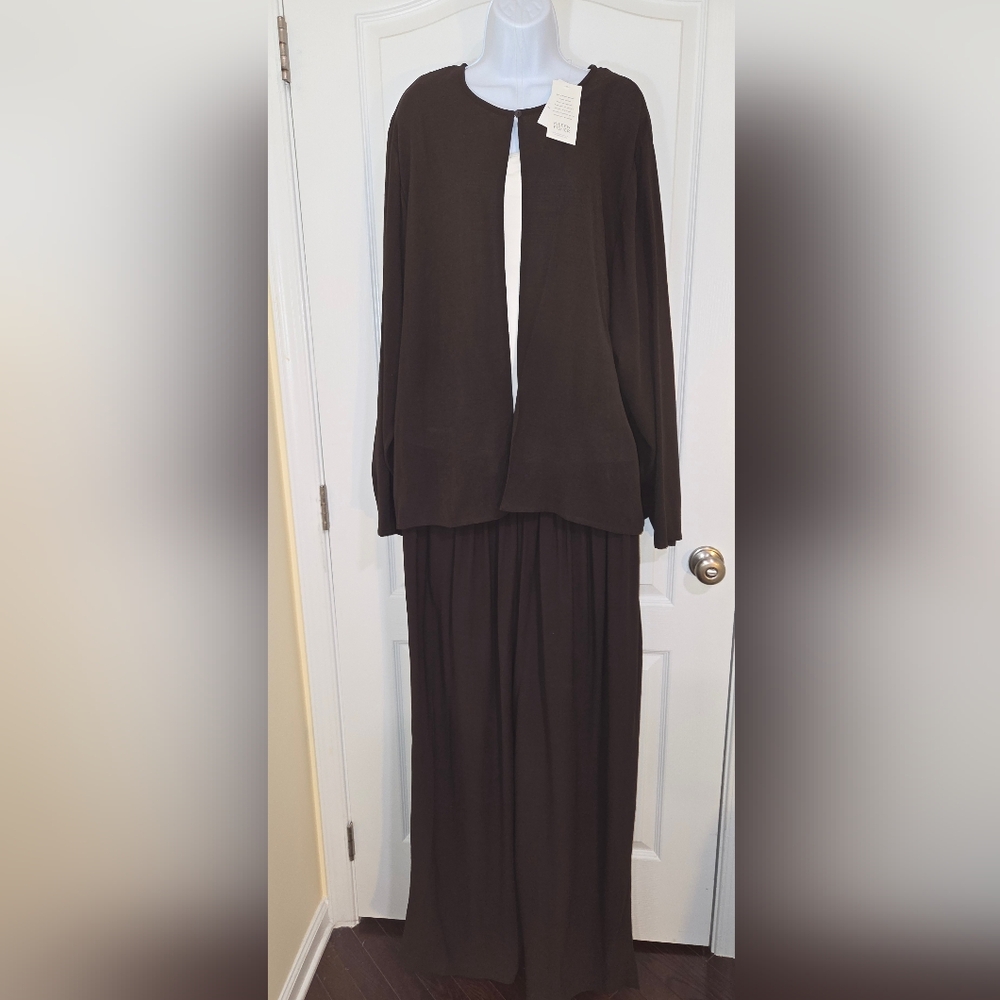 Dark brown Silk Wool Blend Fabric 2 piece pant suit